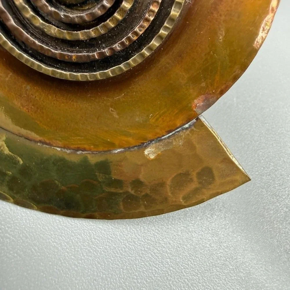 VTG Hammered Medallion Choker Necklace c.‎ 1980s Brass Copper Statement 14-16